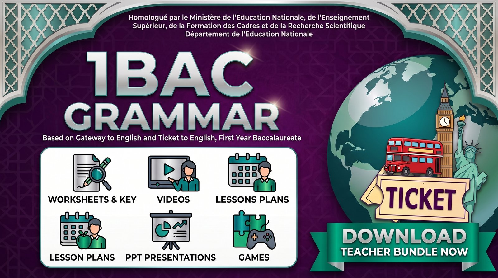 1BAC Grammar (Worksheets + Key, Videos, Lesson Plan, PPT, Games) use different colors