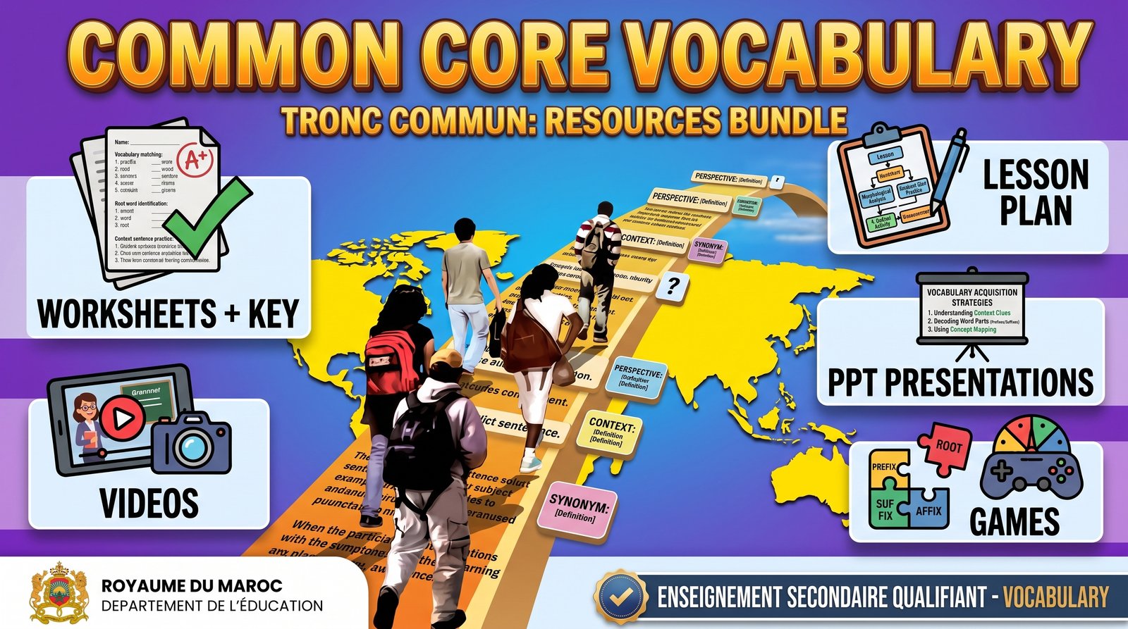 Common core Vocabulary (Worksheets + Key, Videos, Lesson Plan, PPT, Games)