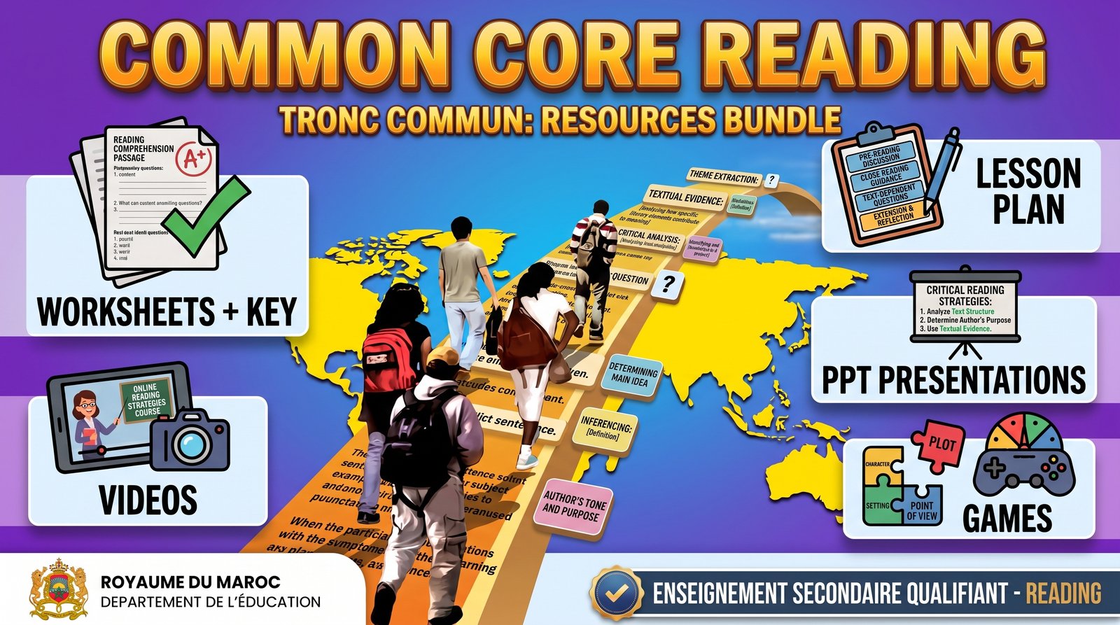 Common core Reading (Worksheets + Key, Videos, Lesson Plan, PPT, Games)