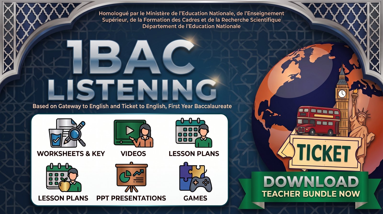 1BAC Listening (Worksheets + Key, Videos, Lesson Plan, PPT, Games)