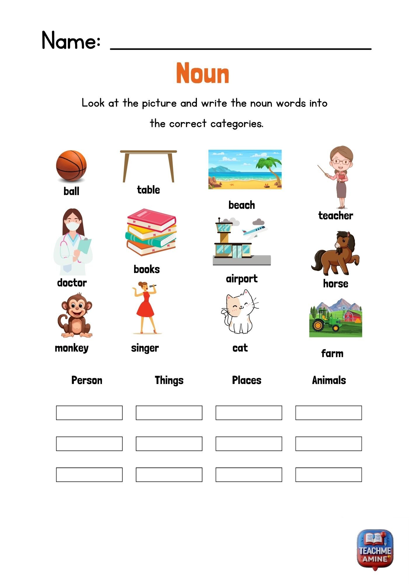 Colorful Illustrative Noun English Worksheet