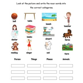 Colorful Illustrative Noun English Worksheet 
